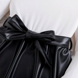 فستان ابيض وجلد اسود انيق للبنات