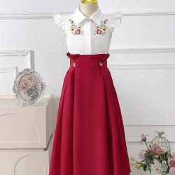 مجموعة قطعتين لفتاة صغيرة بلوزة مطرزة وتنورة 