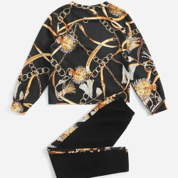 طقم بنات من 7-9 سنوات بطباعة سلسلة 