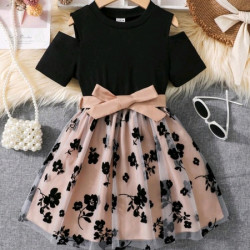 فستان بلوفر للفتيات الصغيرات بدون أكتاف وأكمام قصيرة