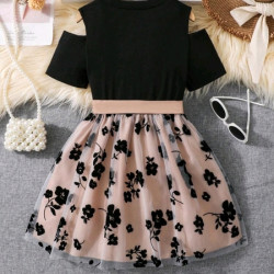 فستان بلوفر للفتيات الصغيرات بدون أكتاف وأكمام قصيرة