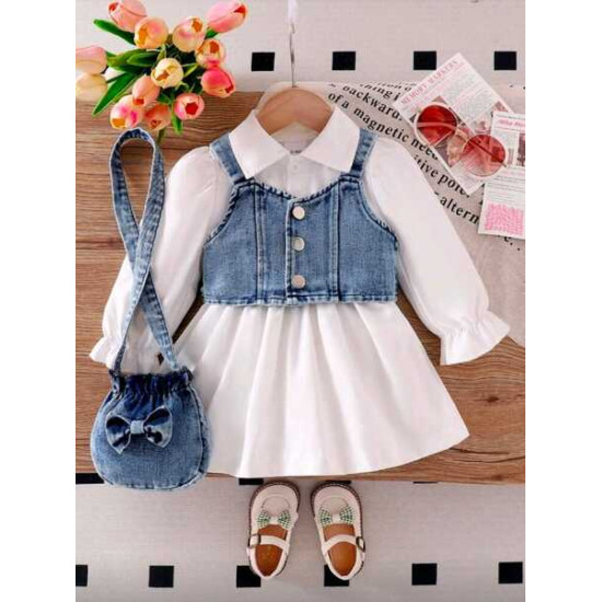 طقم 3 قطع جينز للبنات الصغار 