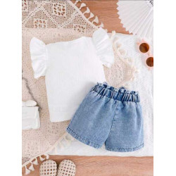 مجموعة من قطعتين كاجوال للبنات الصغار مزينة بورود