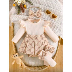 طقم بناتي للمواليد مع ربطة راس وجوارب