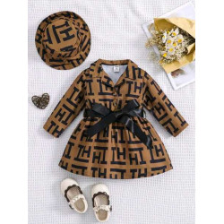 فستان بحزام وقبعة للبنات الصغار 