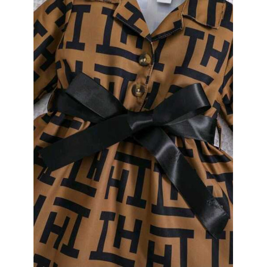 فستان بحزام وقبعة للبنات الصغار 