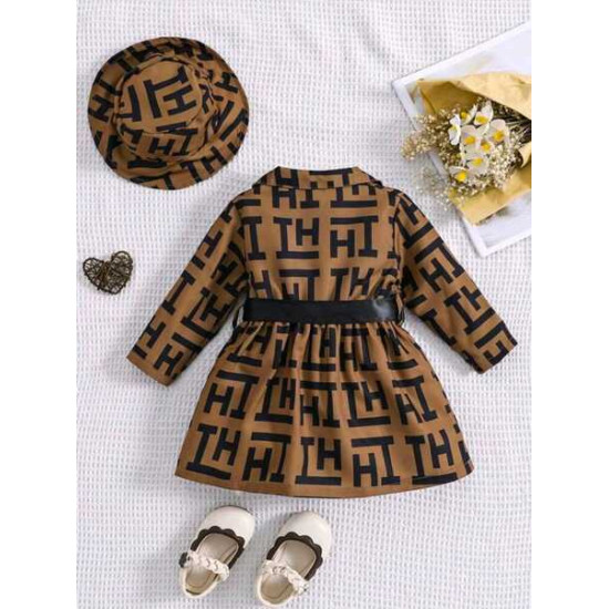 فستان بحزام وقبعة للبنات الصغار 