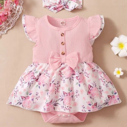 فستان بطباعة الأزهار مع ربطة راس للبنات الصغار 