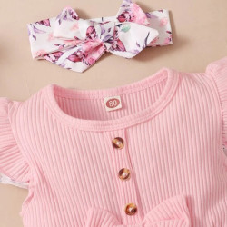 فستان بطباعة الأزهار مع ربطة راس للبنات الصغار 