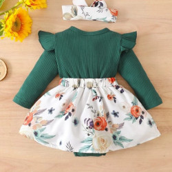 فستان للبنات الصغار بزهور مقلم وربطة راس 