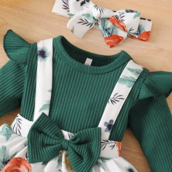 فستان للبنات الصغار بزهور مقلم وربطة راس 