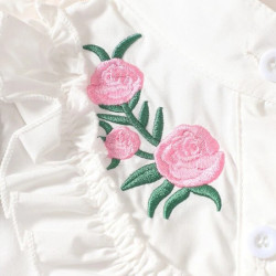 تنورة وبلوزة مطرز بأزهار مقلم بكشكش اكمام منتفخة 