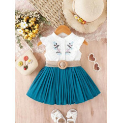 فستان بحزام مطرز ازهار وكسرات للبنات الصغار