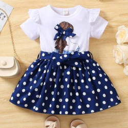 فستان للبنات برسوم جرافيك ونقاط البولكا