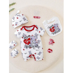 رومبير مواليد وقبعة وقفازات ومريلة برسوم جميلة