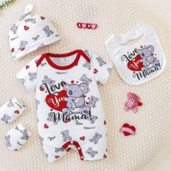 رومبير مواليد وقبعة وقفازات ومريلة برسوم جميلة