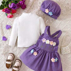 افرول وتي شيرت وقبعة للبنات الصغار مزين بورد