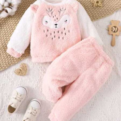 طقم بنات صغار فرو شتوي برسوم