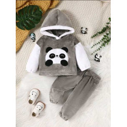 هودي وبنطلون باندا مطرز لونين للأولاد والبنات