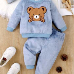 قميص ثقيل مع بنطلون مطرز بالدب تيدي للاطفال