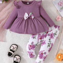 طقم لباس علوي مع بنطلون للبنات الصغار 