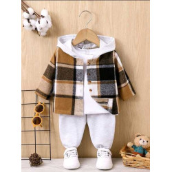 جاكيت مربعات ملونة قبعة مع بنطلون بدون تي شيرت 