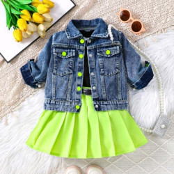 مجموعة جاكيت جينز للبنات وسترة بلون سادة وتنورة