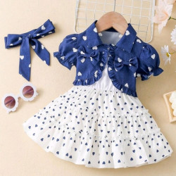 فستان كاجوال للمواليد مع  معطف مزين بطباعة قلوب