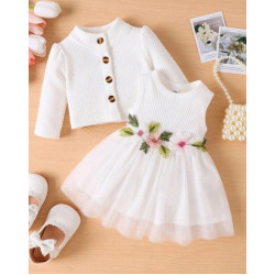 طقم فستان بناتي مطرز بالزهور