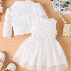 طقم فستان بناتي مطرز بالزهور