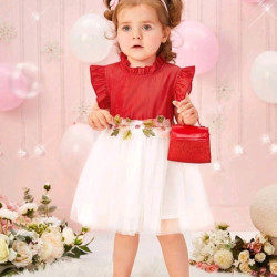 فستان طفلة رضيعة متداخل بألوان مختلفة وتطريز زهور مع قبعة