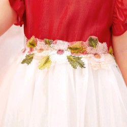 فستان طفلة رضيعة متداخل بألوان مختلفة وتطريز زهور مع قبعة