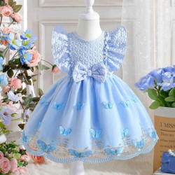 فستان جاكار باشكال فراشة بلون ازرق بحري