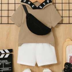 تي شيرت بقبعة وشورت وحقيبة للأولاد الصغار