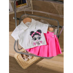طقم من قميص قصير وتنورة منسدلة مكوّن من قطعتين للبنات الرضع