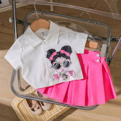 طقم من قميص قصير وتنورة منسدلة مكوّن من قطعتين للبنات الرضع