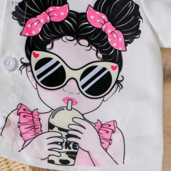 طقم من قميص قصير وتنورة منسدلة مكوّن من قطعتين للبنات الرضع