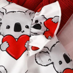 فستان قلب وطباعة دب مع فيونكة وربطة راس 