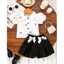 قميص بياقات منفوشة و شورت مطوي بوسيكي لبنات الرضع