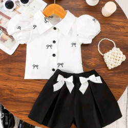 قميص بياقات منفوشة و شورت مطوي بوسيكي لبنات الرضع