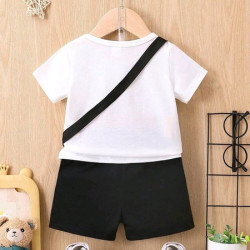 طقم تي شيرت وشورت طباعة حرفية كاجوال للأولاد