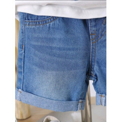 بنطلون جينز قصير وتي شيرت بطباعة للاولاد