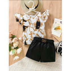 قطعتين بلوزة بأكمام كاب وطباعة ريترو