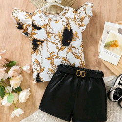 قطعتين بلوزة بأكمام كاب وطباعة ريترو