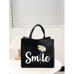 حقيبة تسوق بطباعة احرف انجليزية وزهرة 