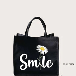 حقيبة تسوق بطباعة احرف انجليزية وزهرة 