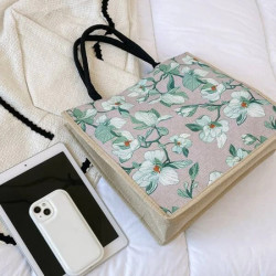 حقيبة تسوق كتان زهري 