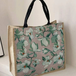 حقيبة تسوق كتان زهري 