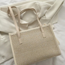 حقيبة كتف مزخرفة بفيونكة تطريز باللون البيج 