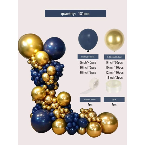 بالونات 101 قطعة ازرق وذهبي
